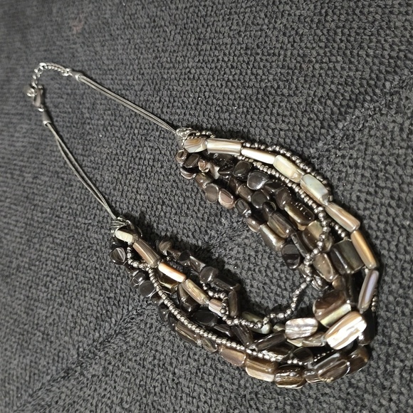 COLDWATER CREEK Multi Strand Natural Shell & Glass Beads Silver Chain Necklace - Picture 9 of 14